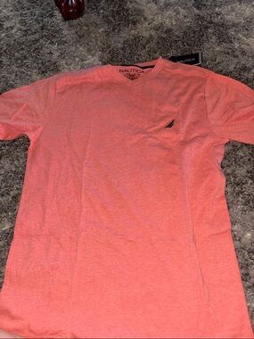 Nautica Coral Short Sleeve V-Neck Tee with Navy Logo